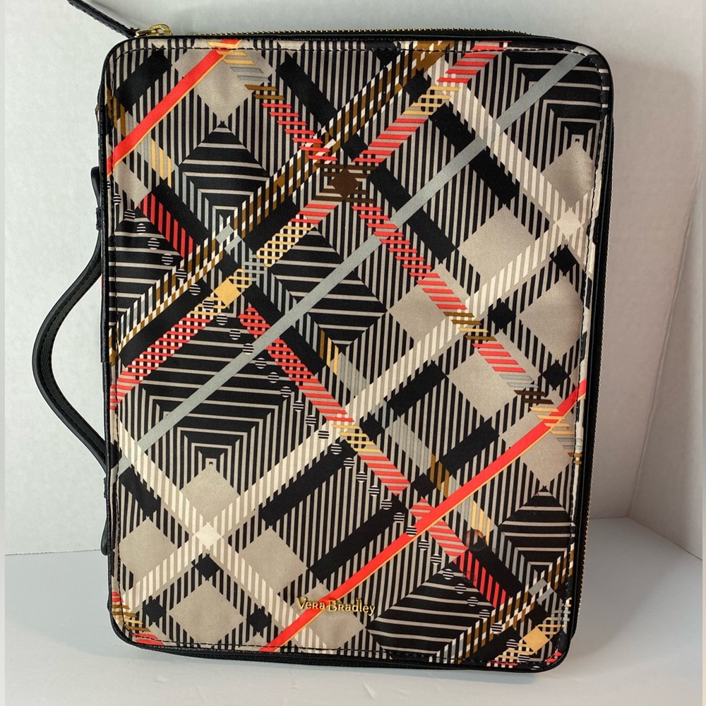 Vera Bradley Black Plaid Tablet Case with Handle - Red and Cream Accents